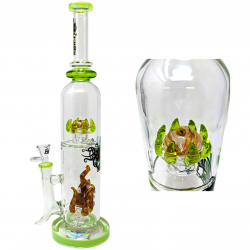 BIIGO Glass By Lookah - 15.5" Duo CreepGaze & TentaFun Perc Water Pipe - Green  [GT056]